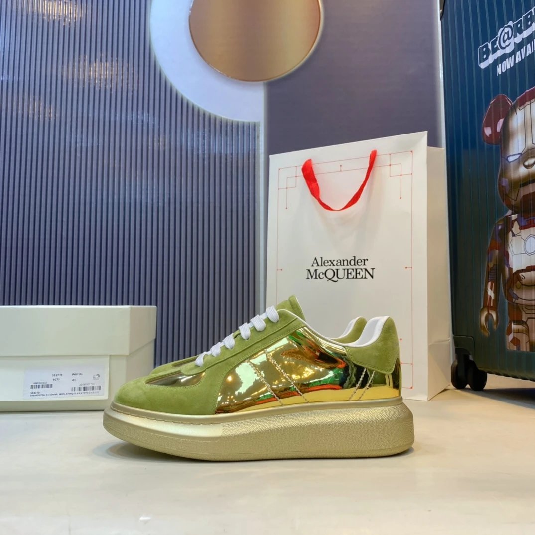 Alexander McQueen Green Gold Suede Chunky Sneakers