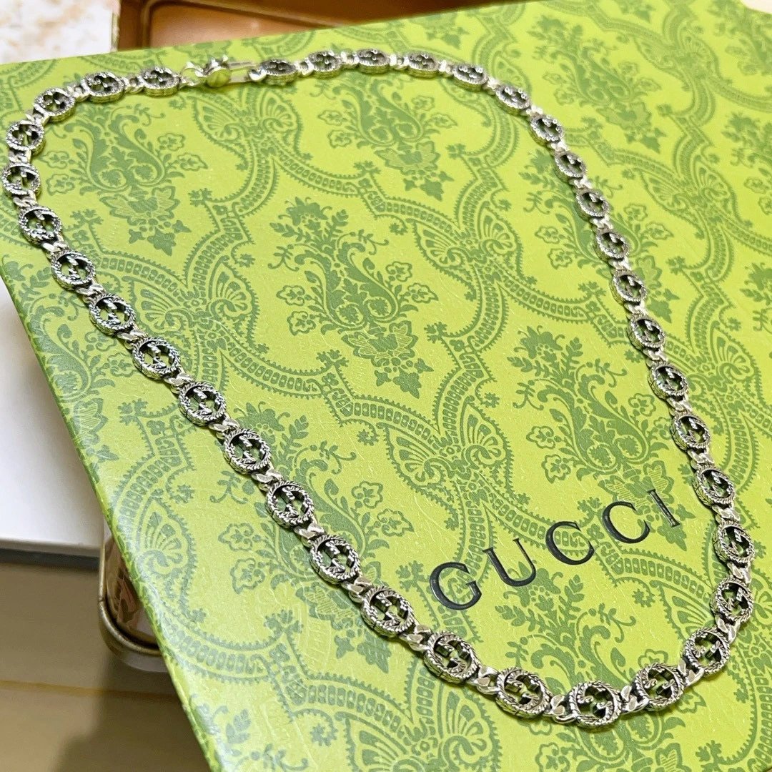 Gucci Silver GG Chain Necklace Luxury Jewelry Gift