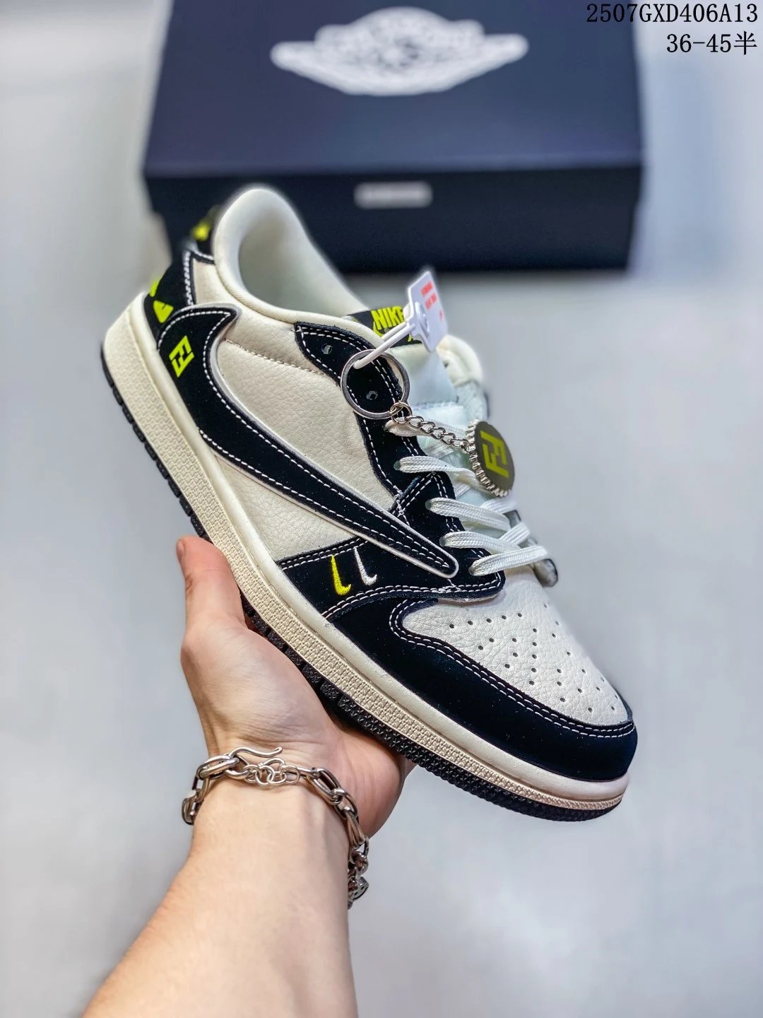 Nike Black White Leather Sneakers Yellow Logo