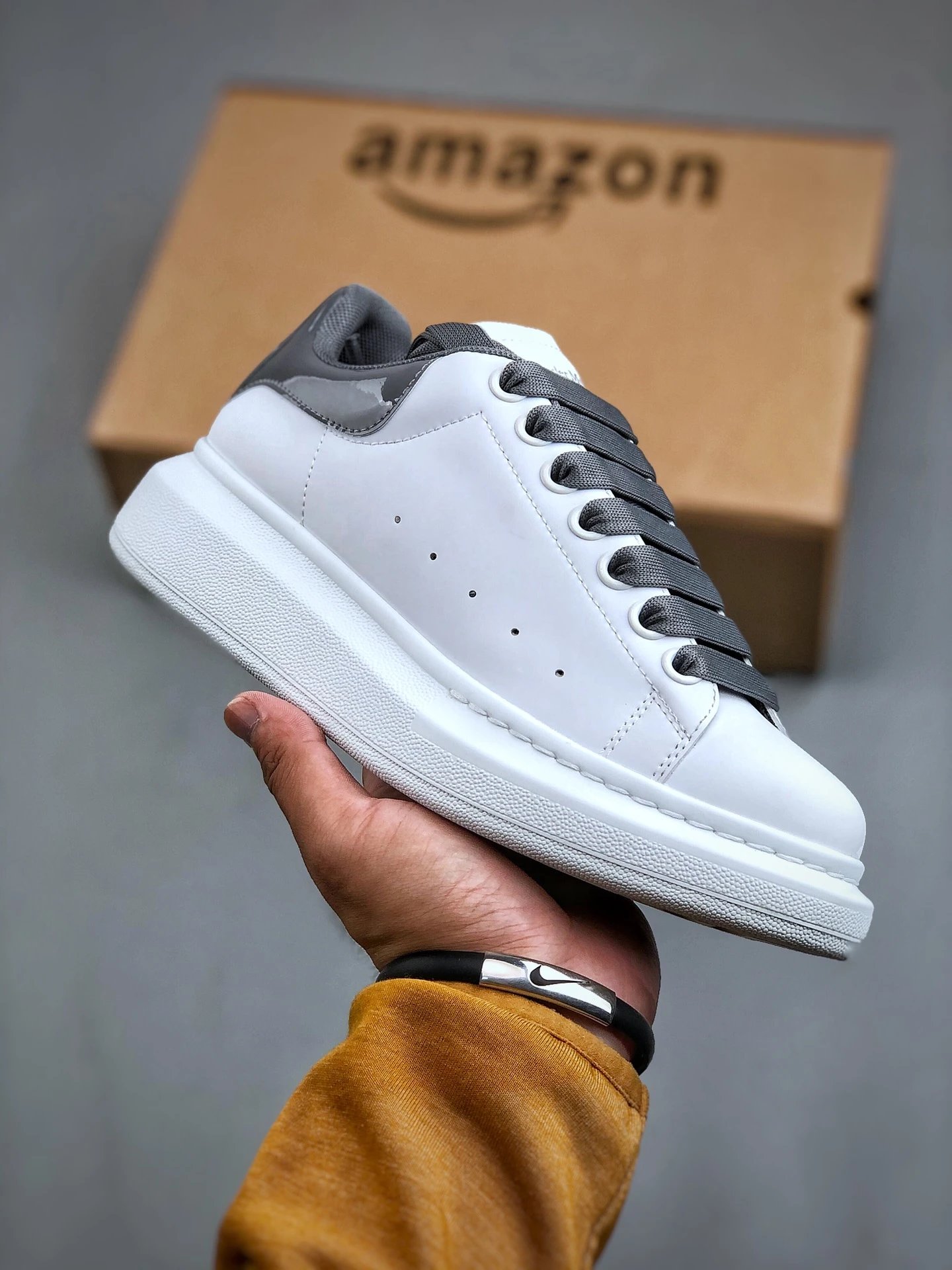 Alexander McQueen Men’s White Leather Sneakers Fashion Shoes