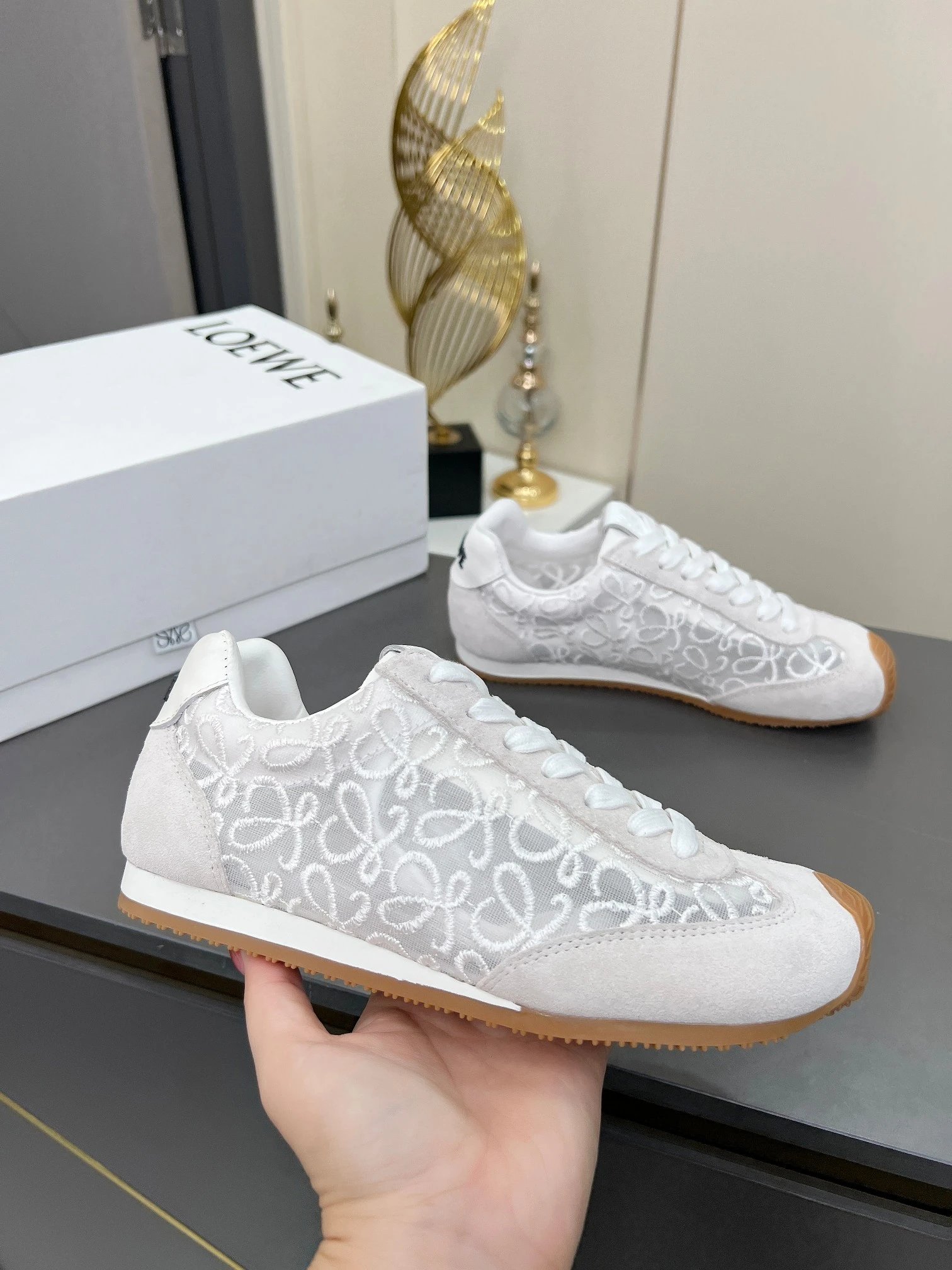 Loewe Embroidered Suede Lace-Up Women Sneakers