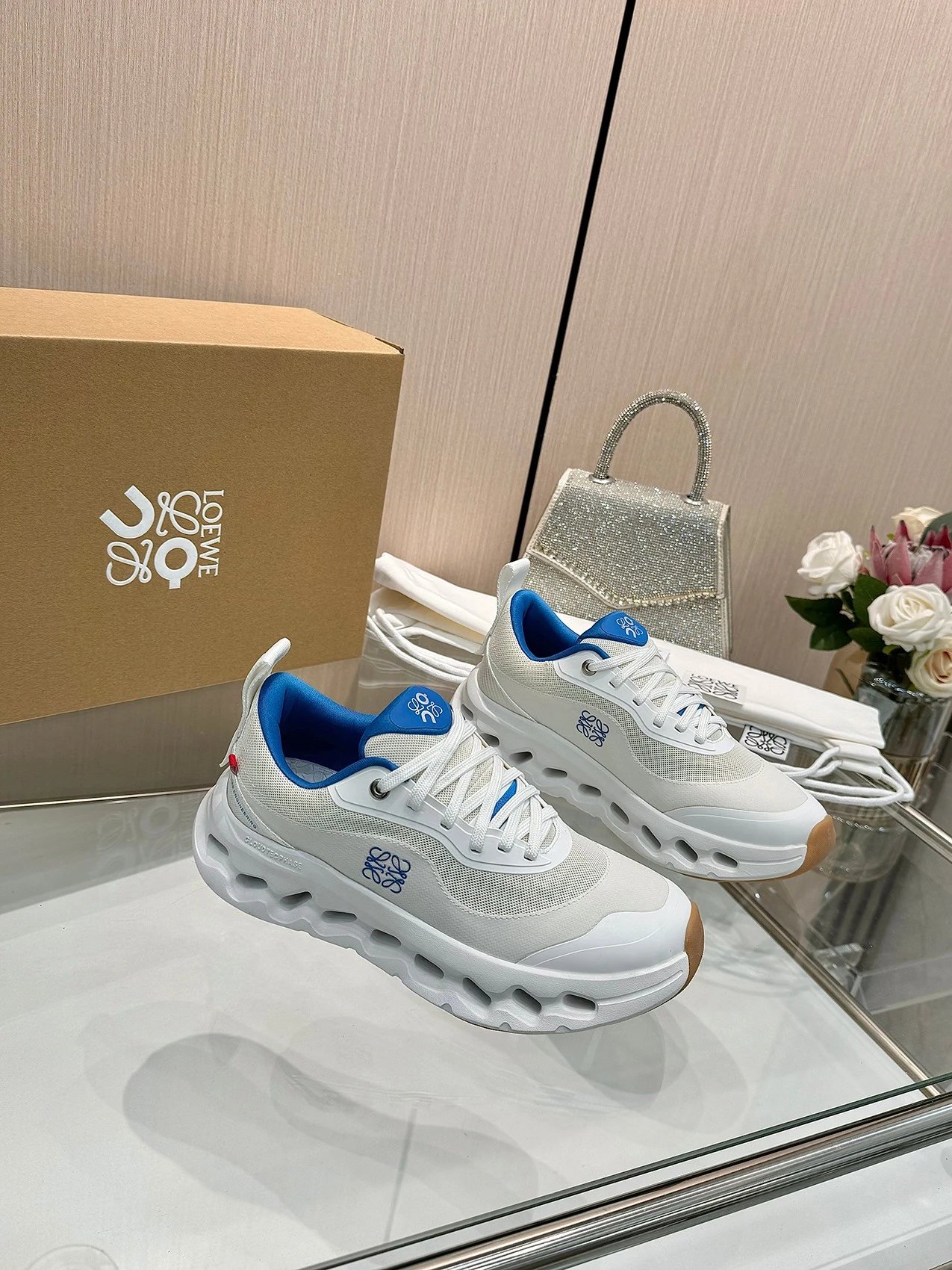 Loewe White Blue Mesh Sneakers Lightweight Casual Shoes