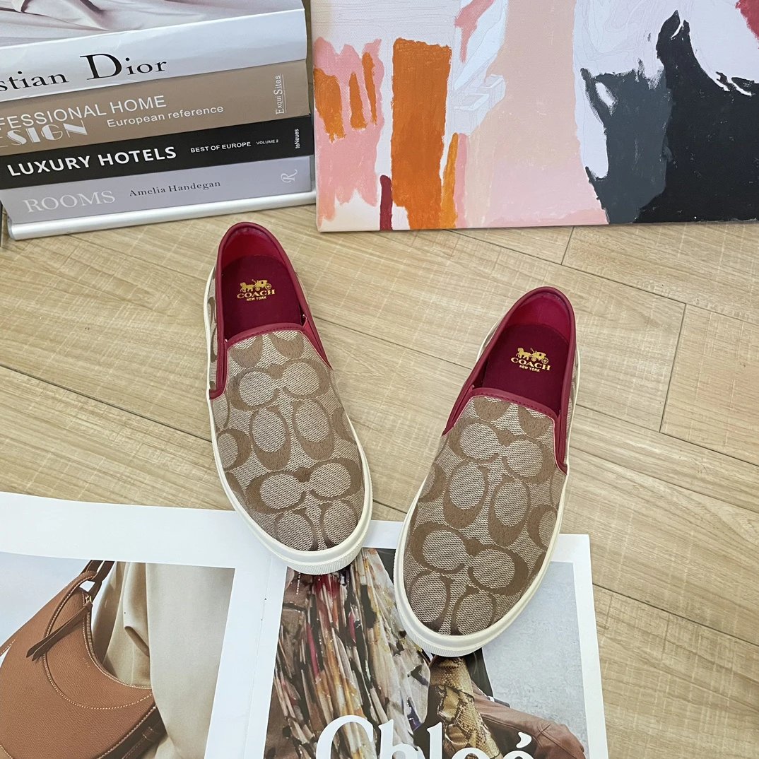 Coach Women’s Canvas Slip-On Sneakers Red Trim