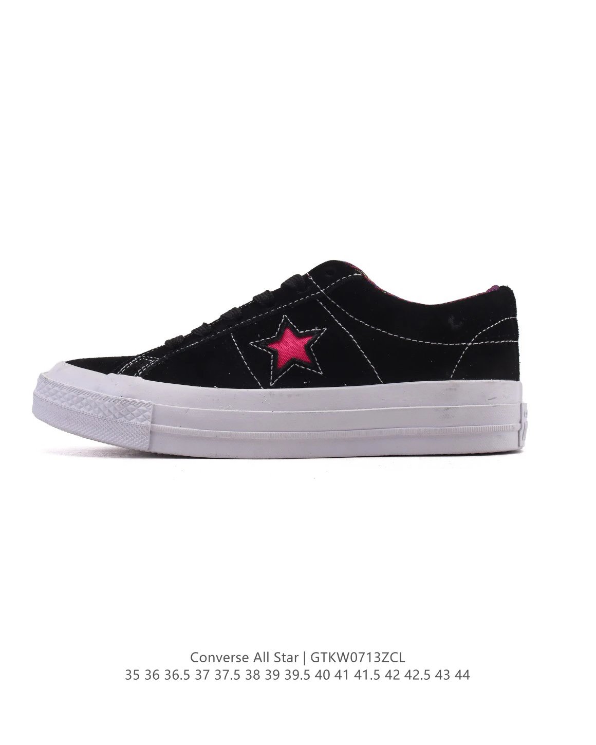 Converse All Star Black Suede Pink Star Sneakers