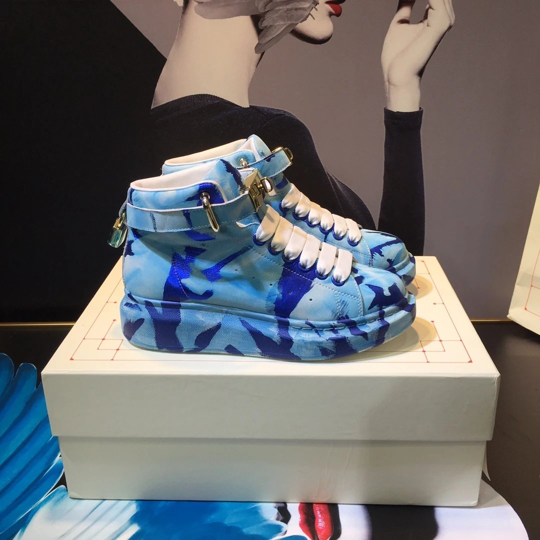 Alexander McQueen Blue Camouflage High Top Sneakers Shoes