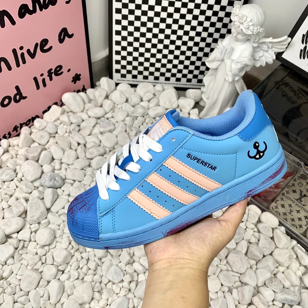 Adidas Superstar Blue Peach Stripe Sneakers