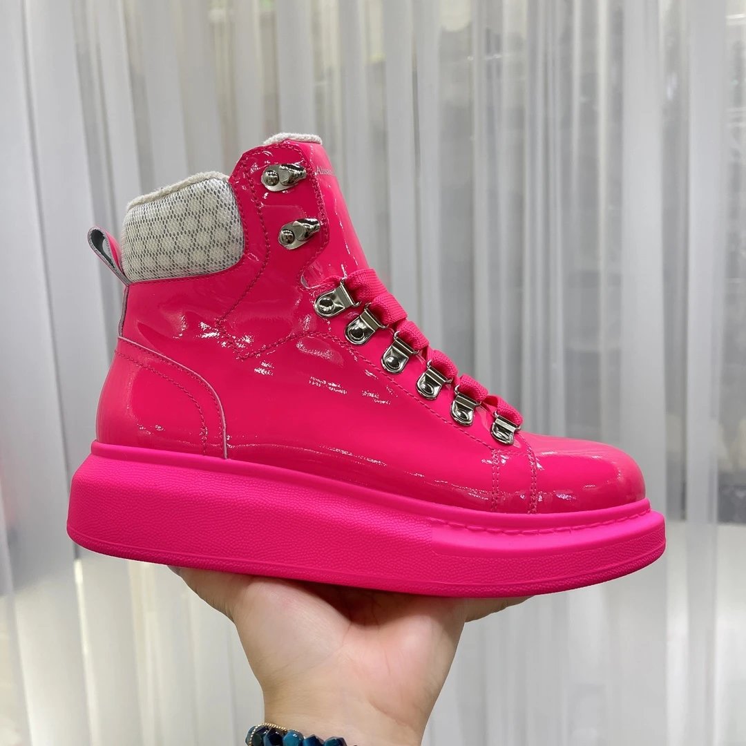 Alexander McQueen Pink Patent Platform Sneakers Women