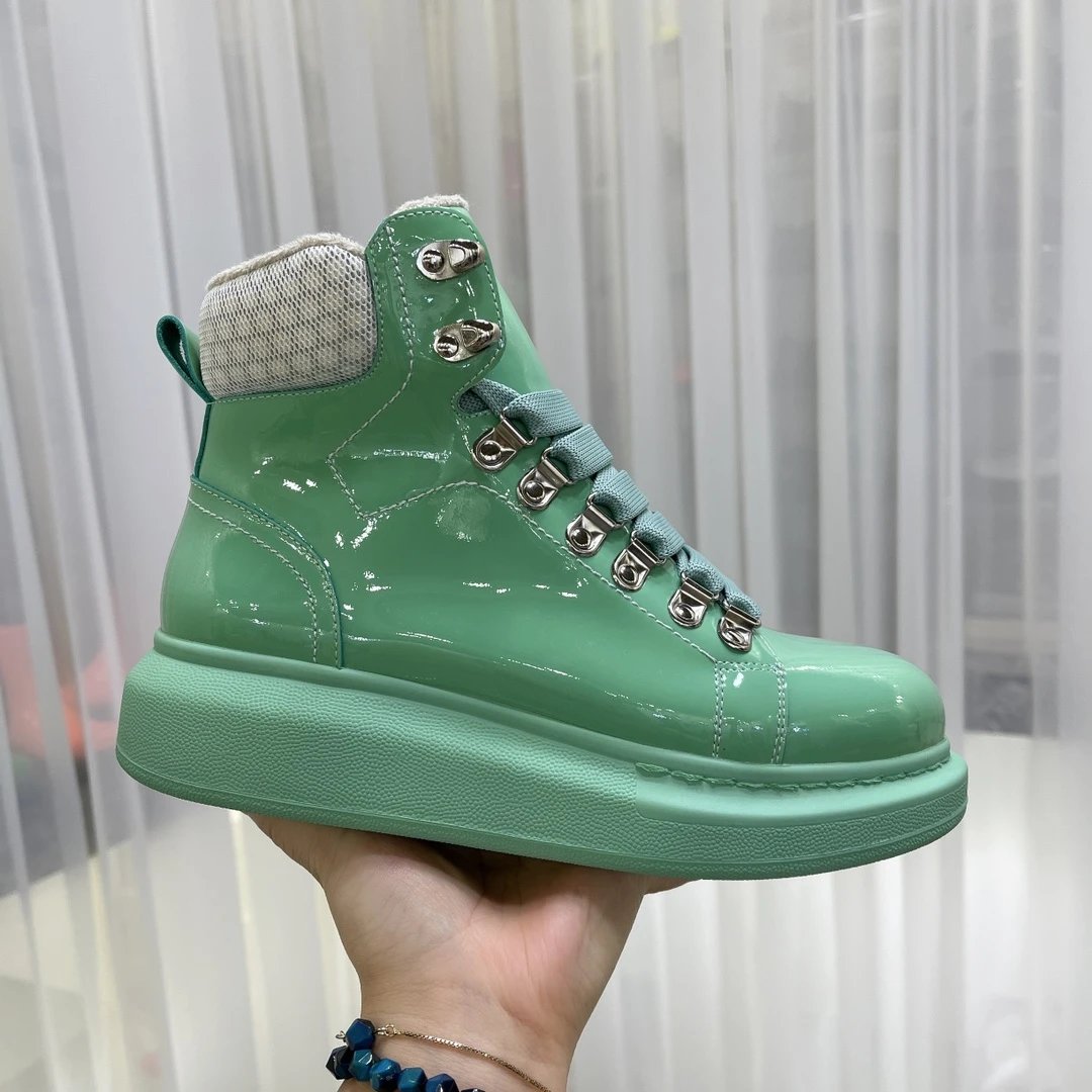 Alexander McQueen Green Patent Leather Platform Sneakers