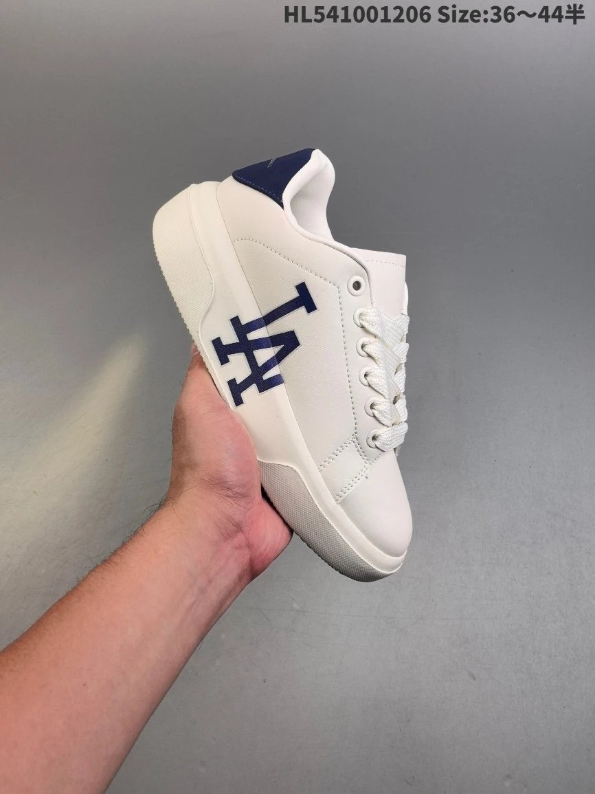 MLB White Leather Sneakers Blue Logo Unisex Shoes