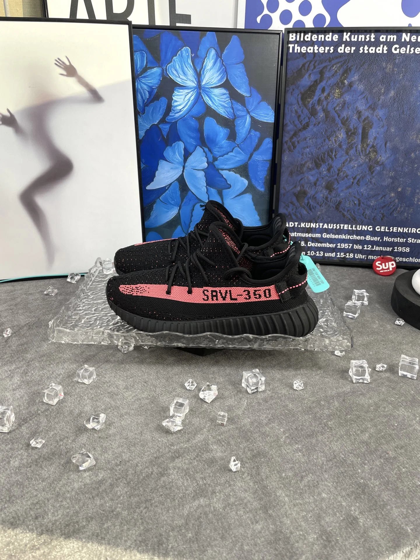 Yeezy SAVL-350 Black Pink Knit Running Sneakers