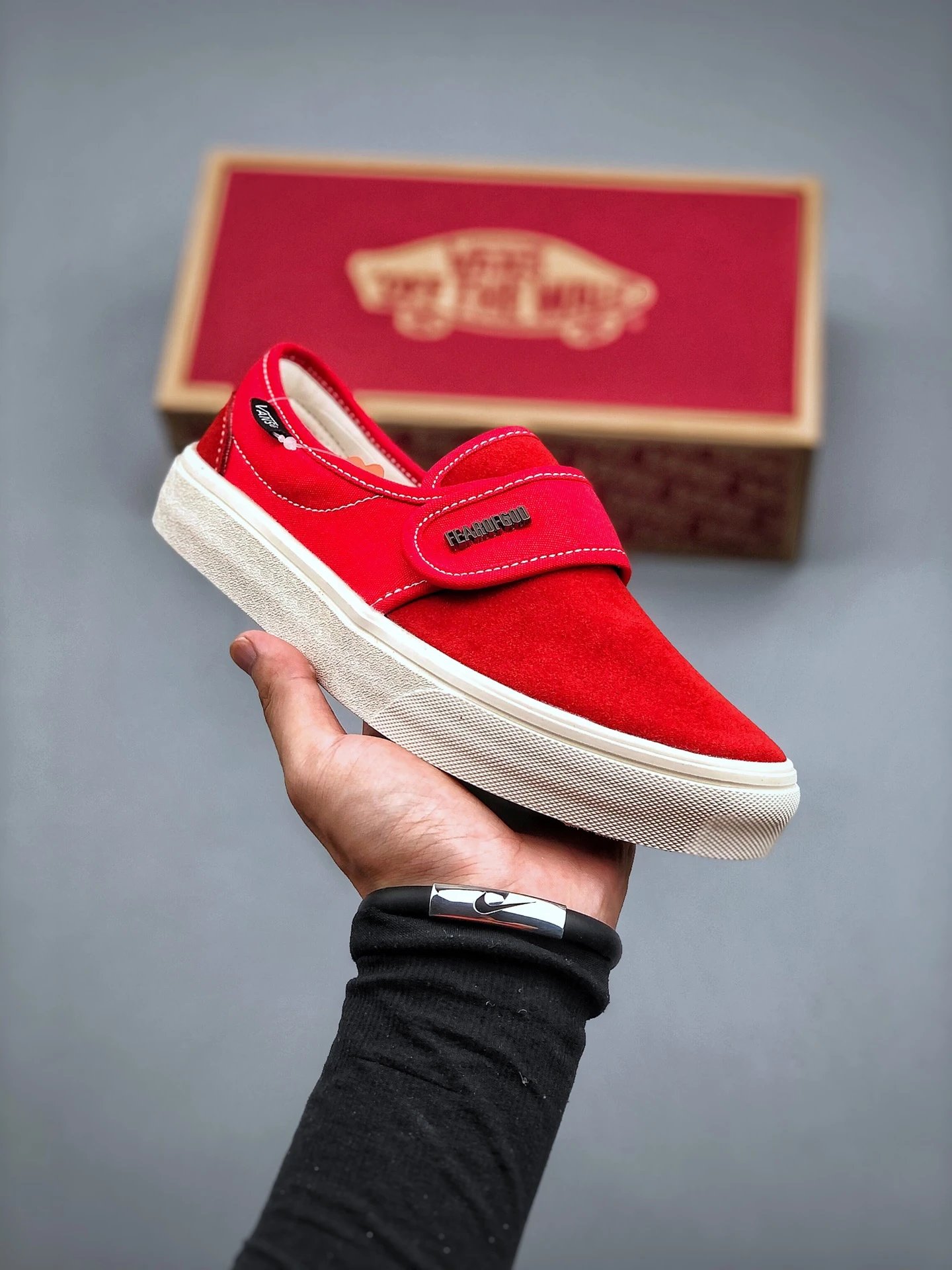 Vans Red Suede Low Top Skate Shoes Velcro Strap