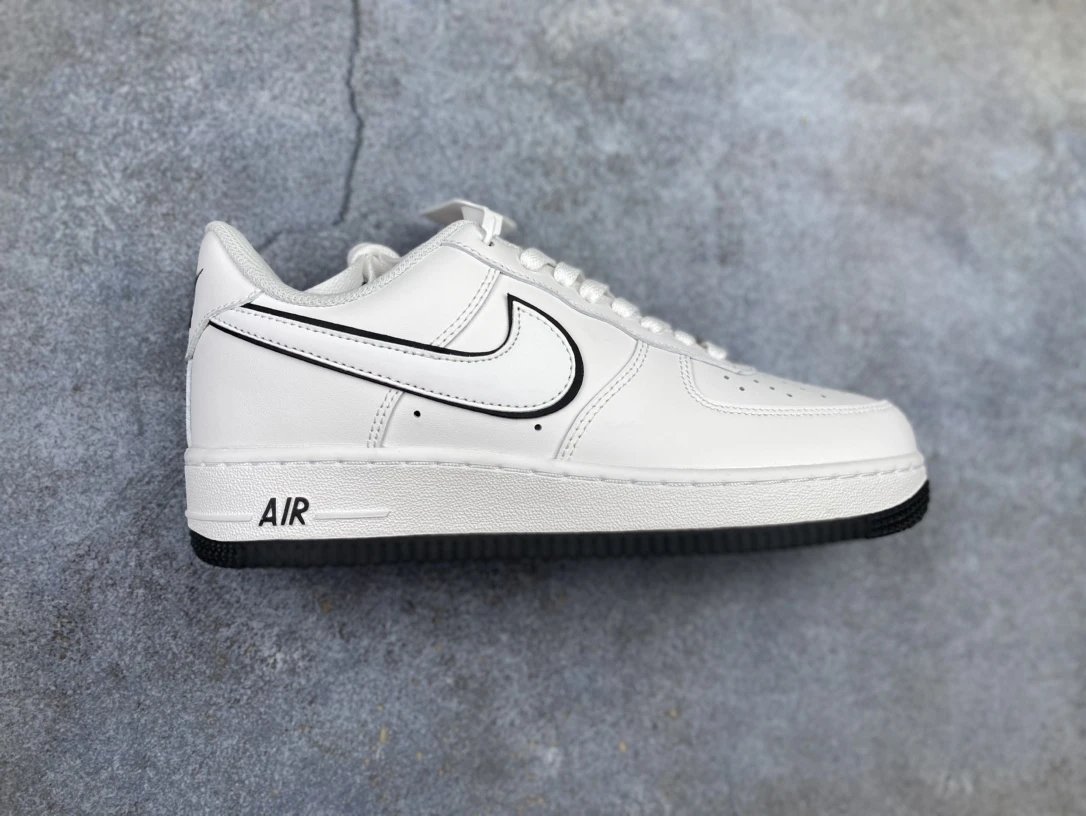 Nike Air Force 1 Low White Black Swoosh Leather Sneakers