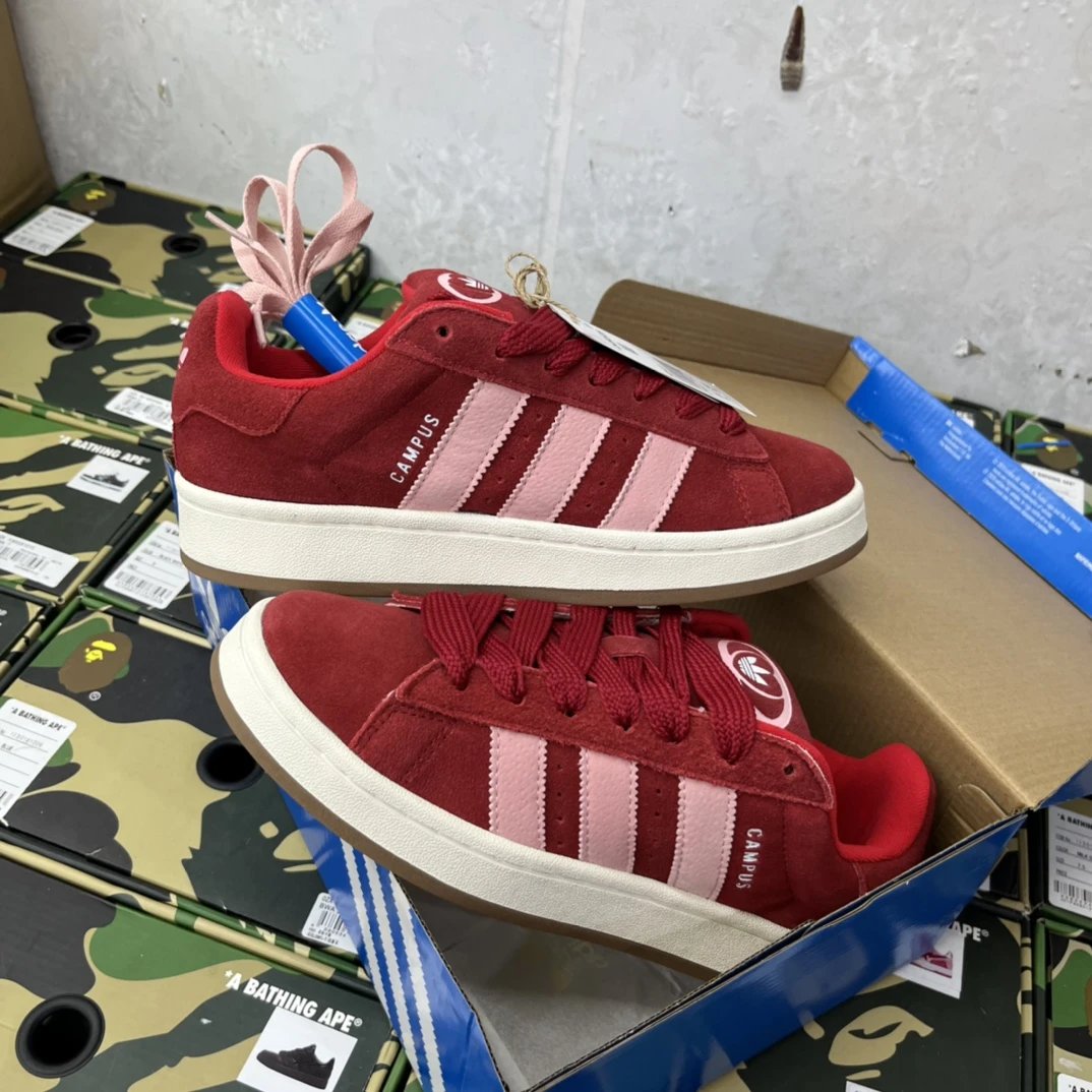Adidas Campus Red Pink Suede Casual Sneakers Shoes