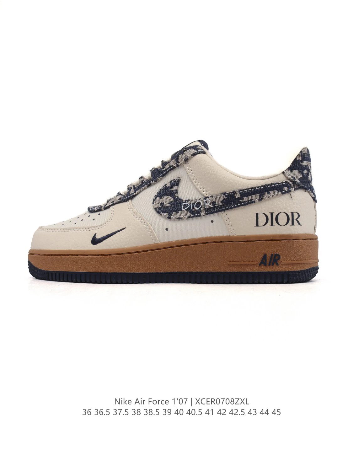 Dior Nike Air Force 1 Beige Blue Leather Sneakers