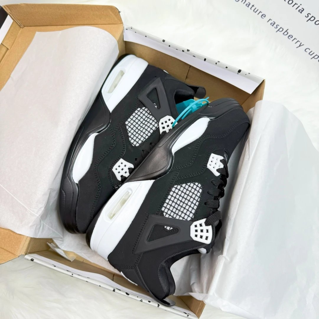 Air Jordan 4 Retro Black White Sneakers Shoes