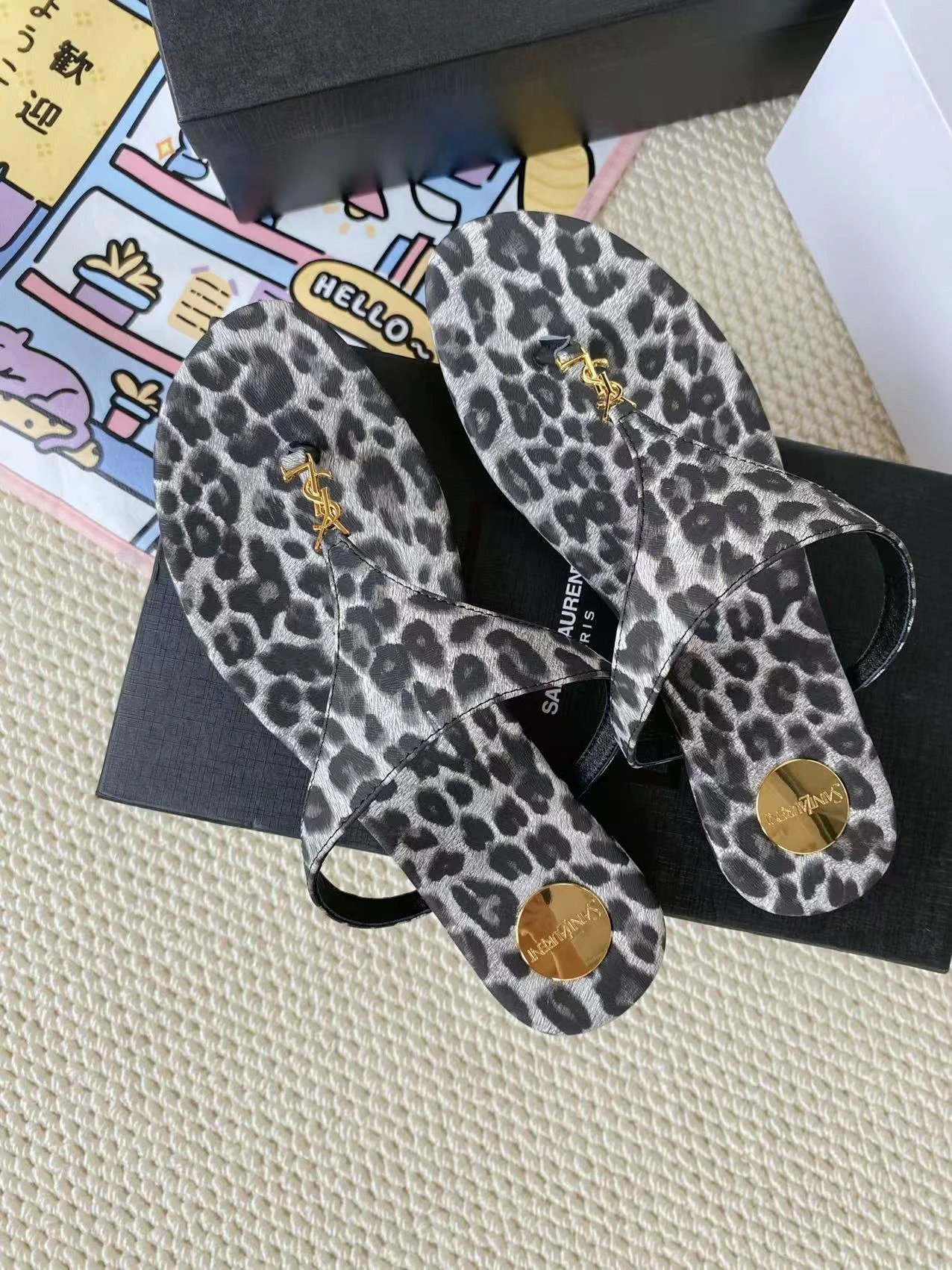 Saint Laurent Leopard Print YSL Sandals