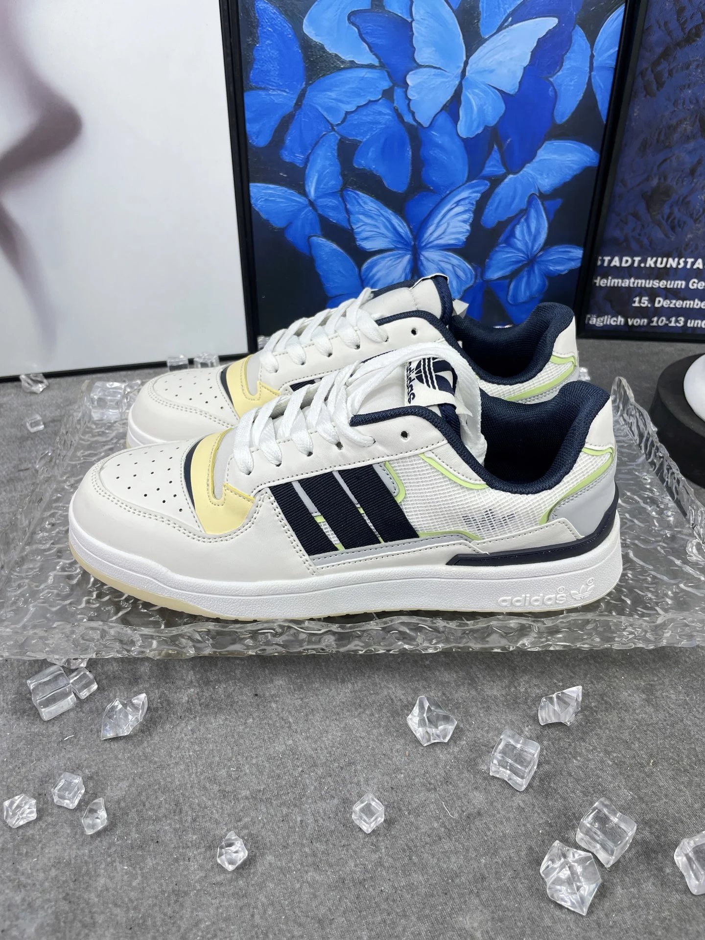 Adidas White Leather Casual Sneakers Navy Pastel Shoes