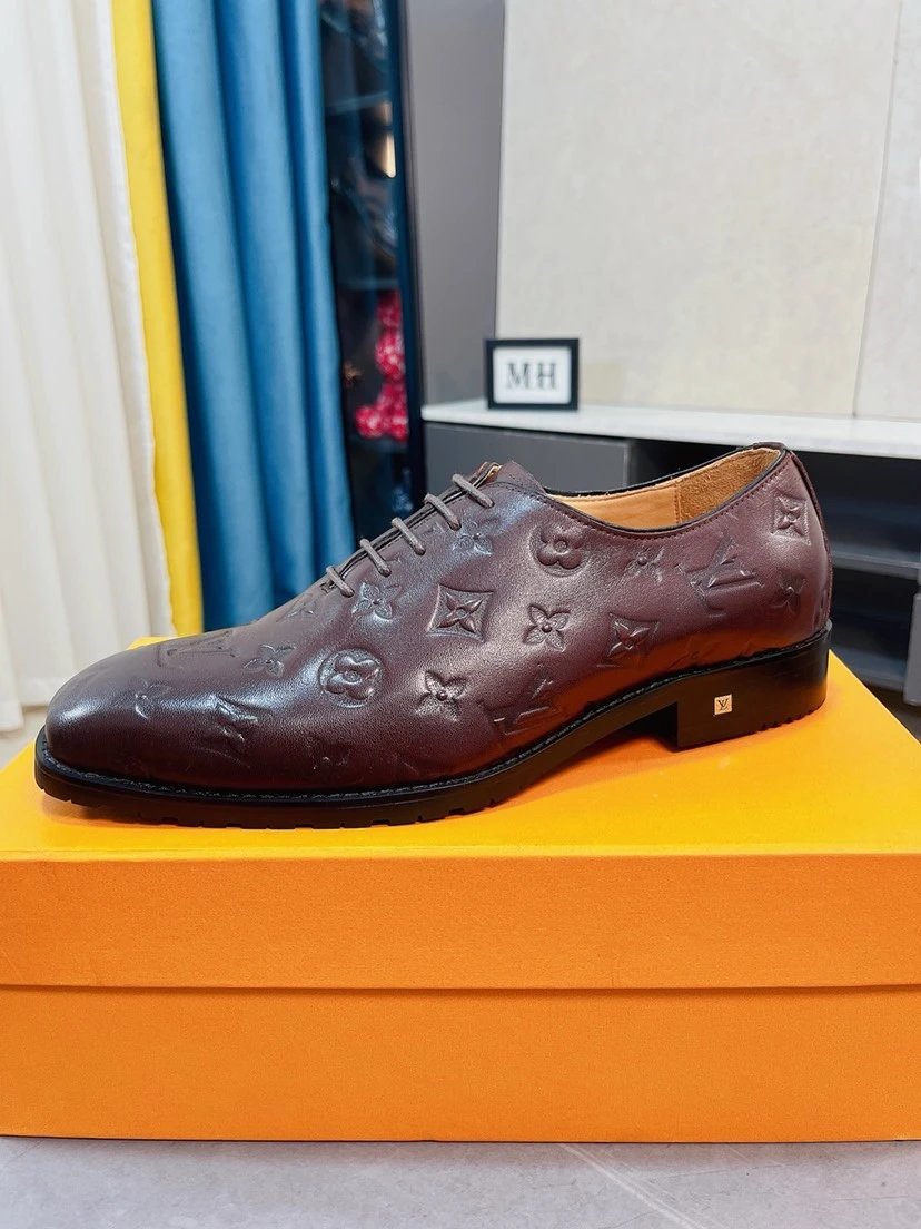 Louis Vuitton Brown Leather Embossed Men’s Oxford Shoes