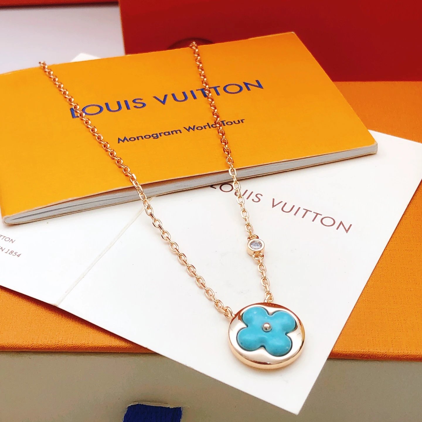Louis Vuitton Rose Gold Turquoise Flower Necklace