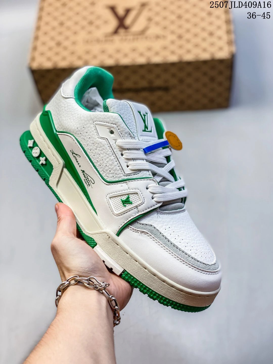 Louis Vuitton Men’s White Green Leather Sneakers