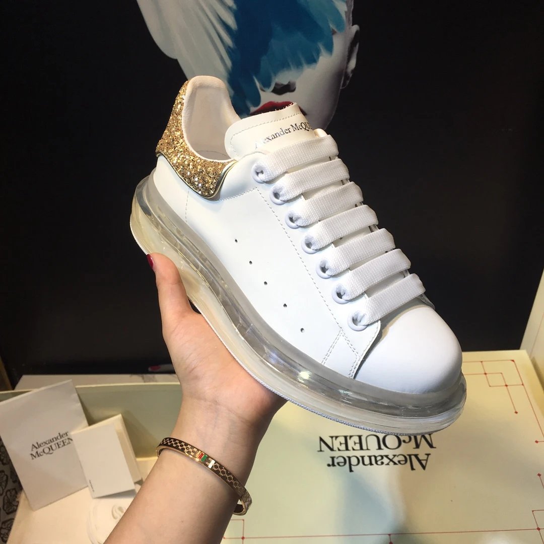 Alexander McQueen Women White Sneakers Gold Heel