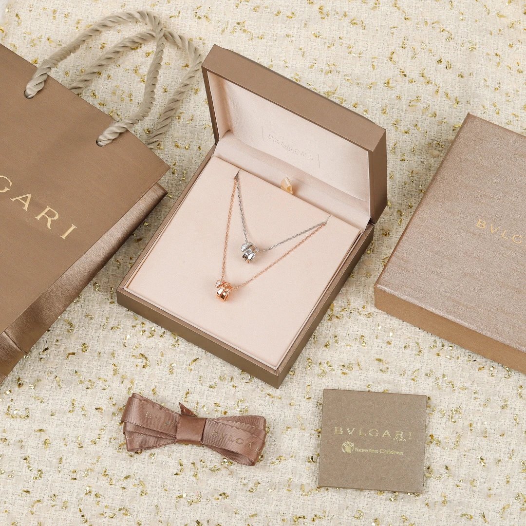 BVLGARI Rose Gold Silver Double Pendant Women Necklace