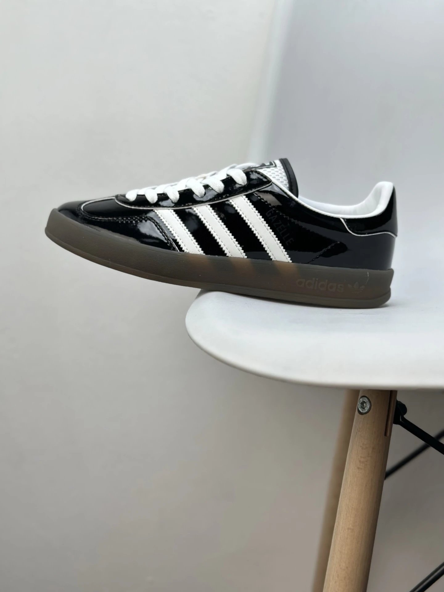 Adidas Gazelle Black White Glossy Leather Sneakers