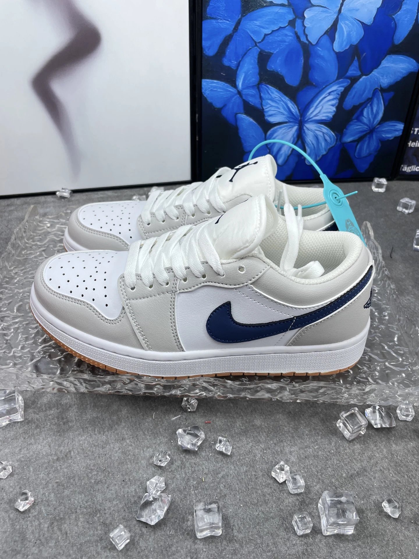 Air Jordan Low White Blue Leather Men's Sneakers