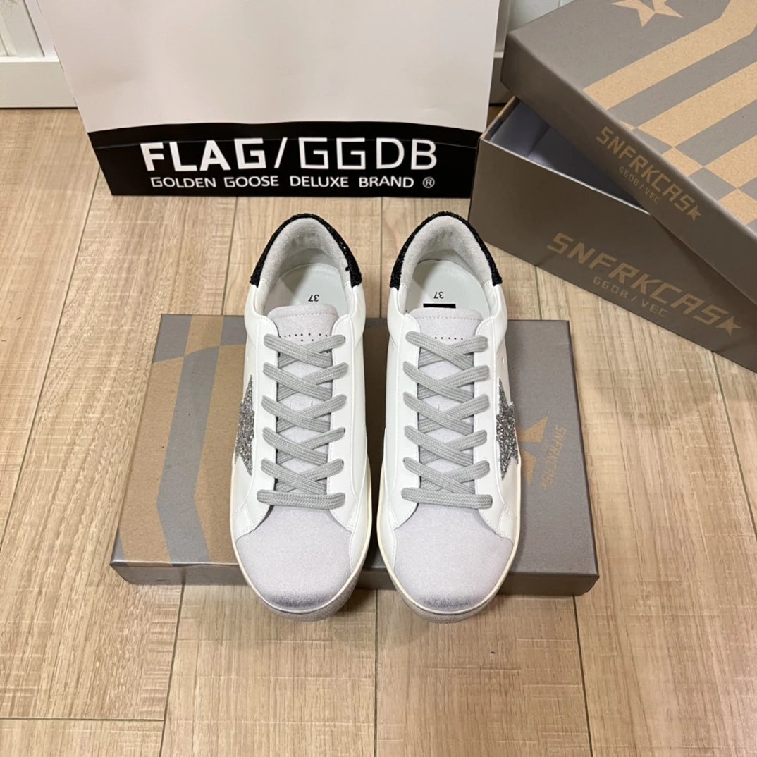Golden Goose White Leather Glitter Star Sneakers Women