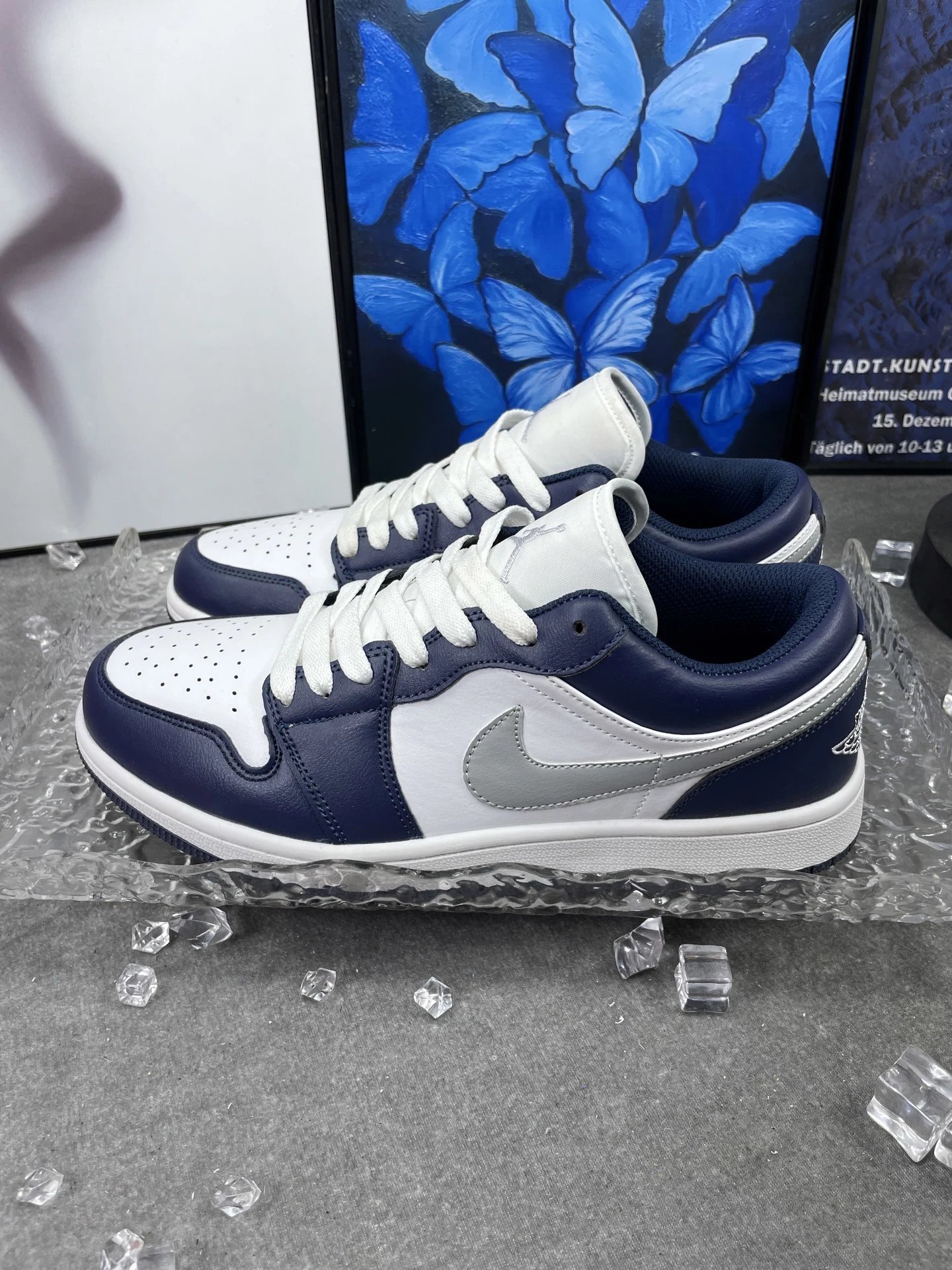 Air Jordan Low Navy White Silver Swoosh Sneakers