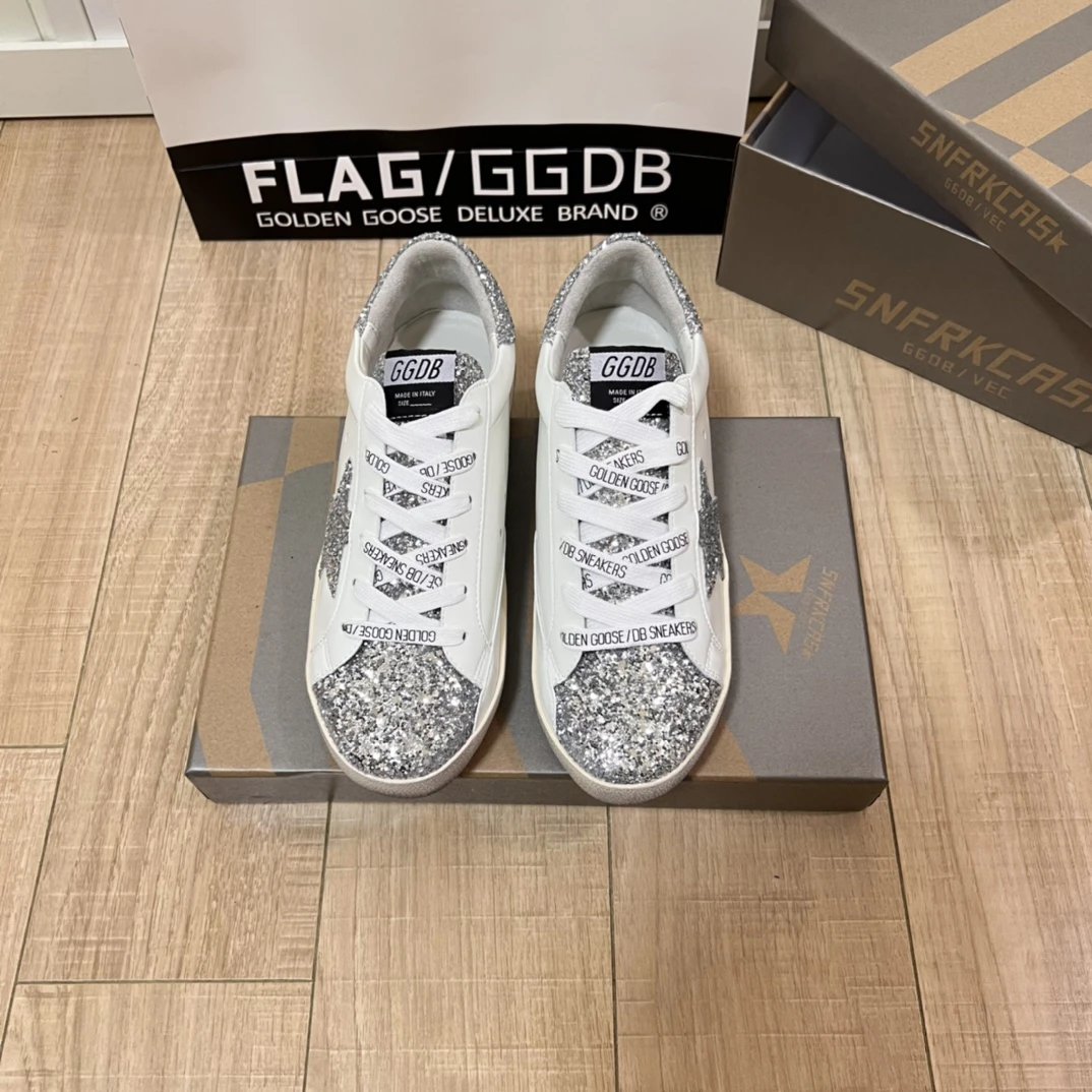 Golden Goose Silver Glitter Star Sneakers Shoes