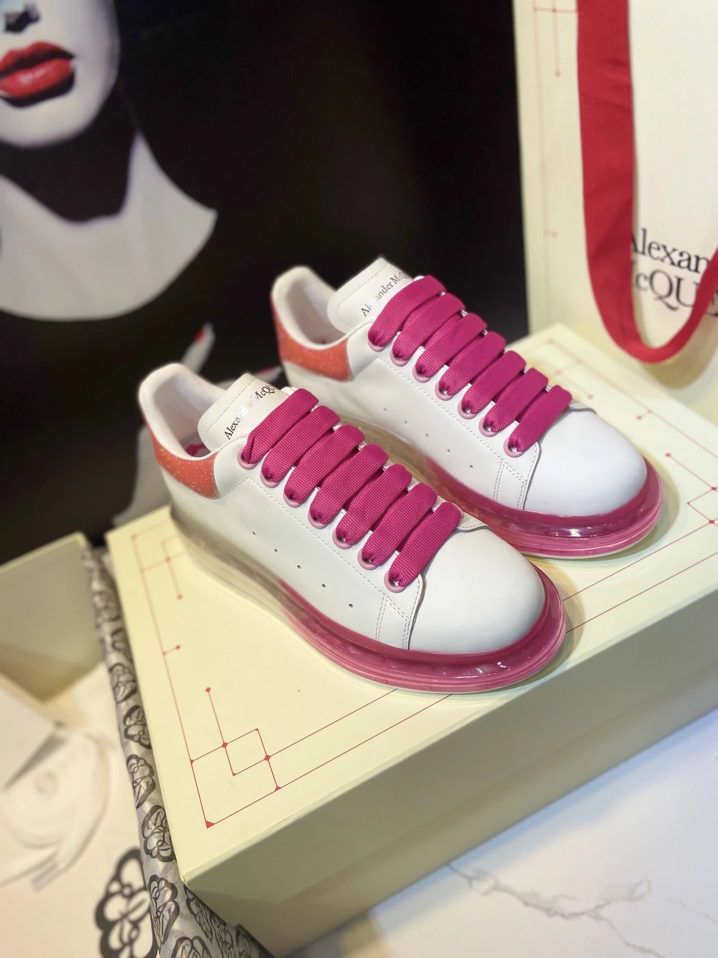 Alexander McQueen White Pink Oversized Women Sneakers