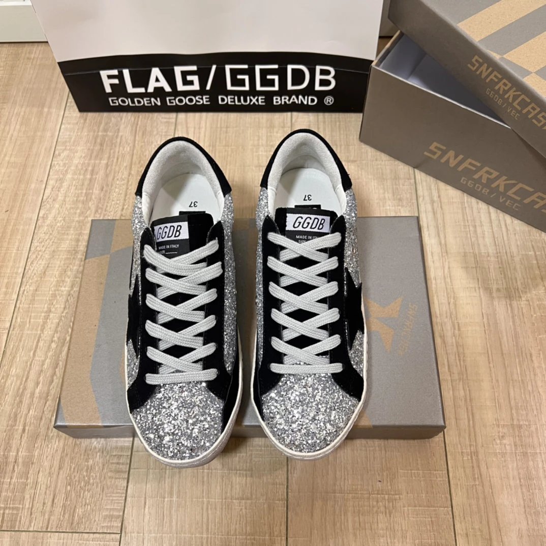 Golden Goose Women Glitter Sneakers Black Star Silver