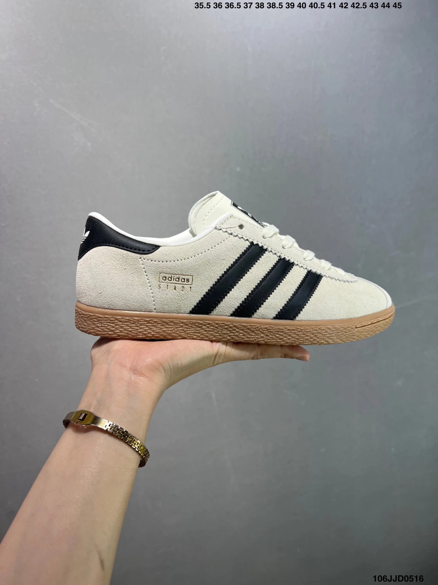 Adidas Retro Suede Sneakers Black Stripes Gum Sole