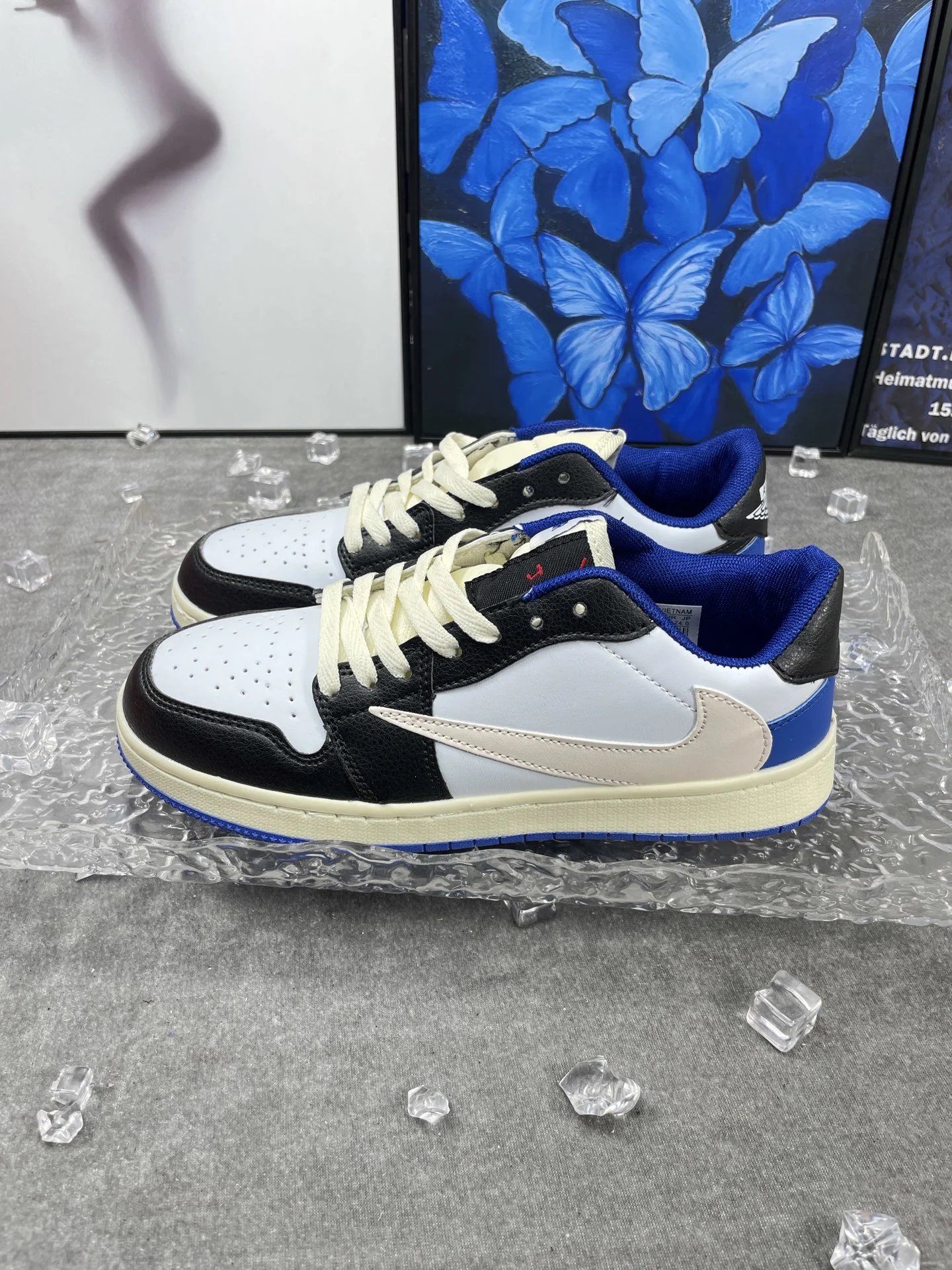 Air Jordan Low Black White Blue Leather Sneakers