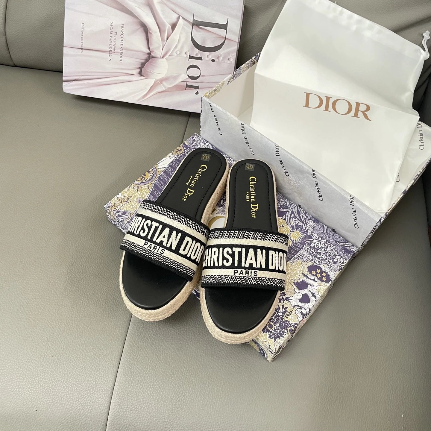 Dior Women Slides Sandals Summer Luxury Logo Embroidered Shoes