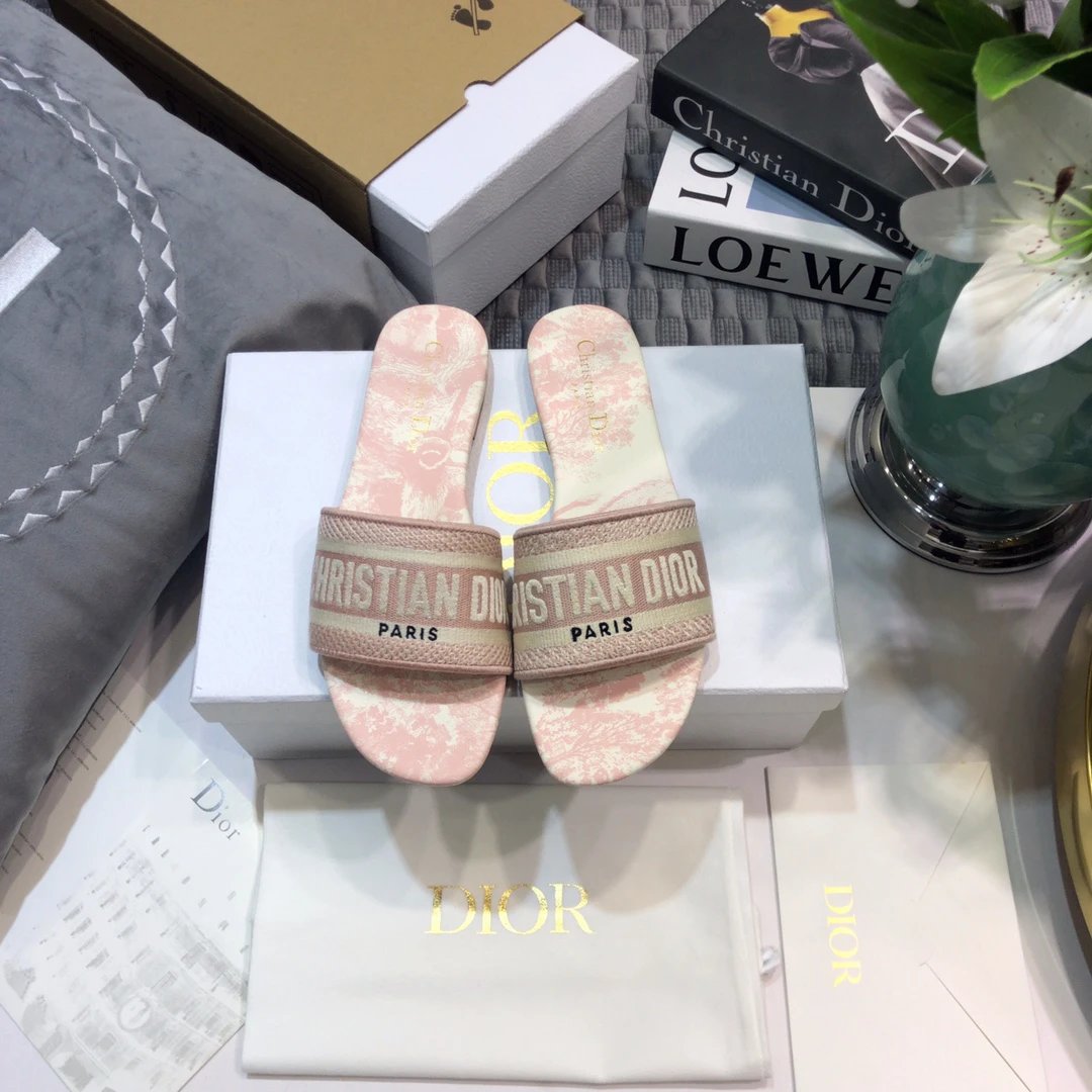 Dior Women Pink Beige Slides Summer Sandals