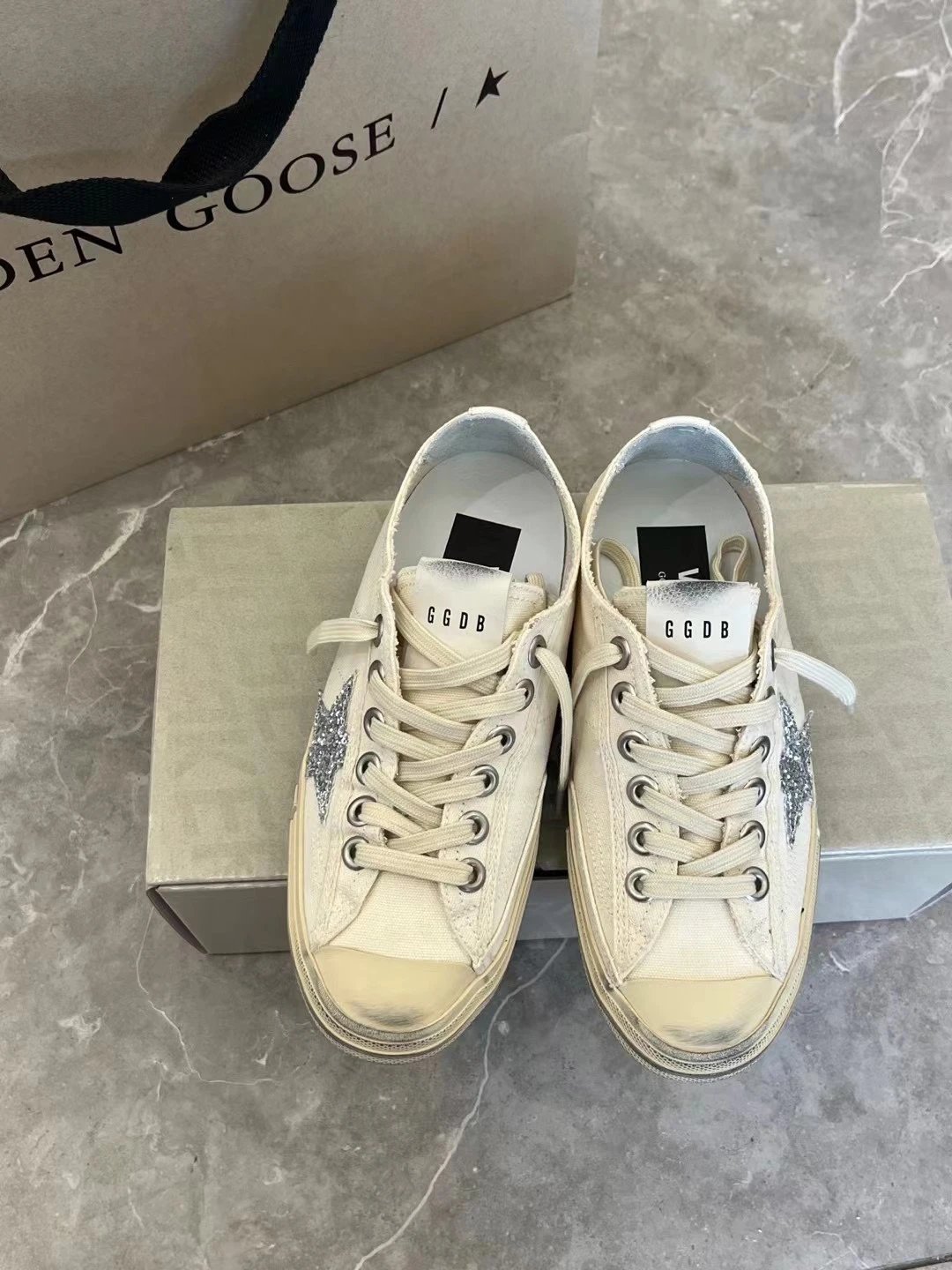 Golden Goose Beige Glitter Star Sneakers Women