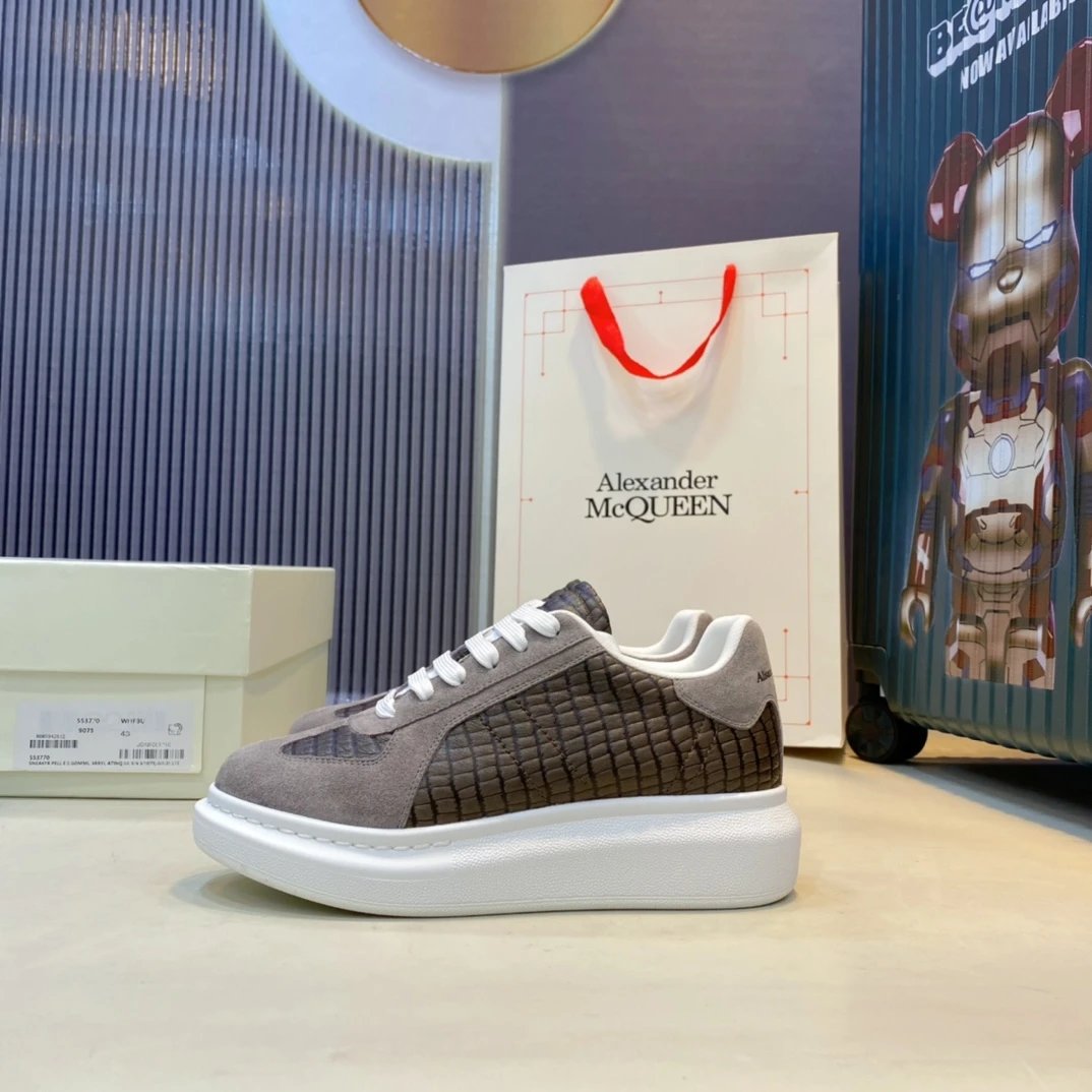 Alexander McQueen Crocodile Leather Gray Sneakers