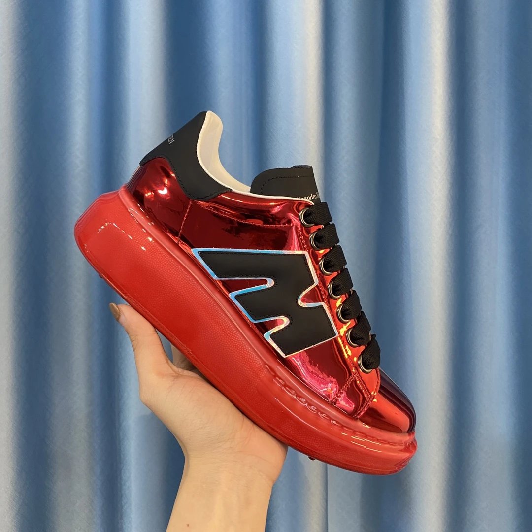 Alexander McQueen Red Metallic Platform Fashion Sneakers