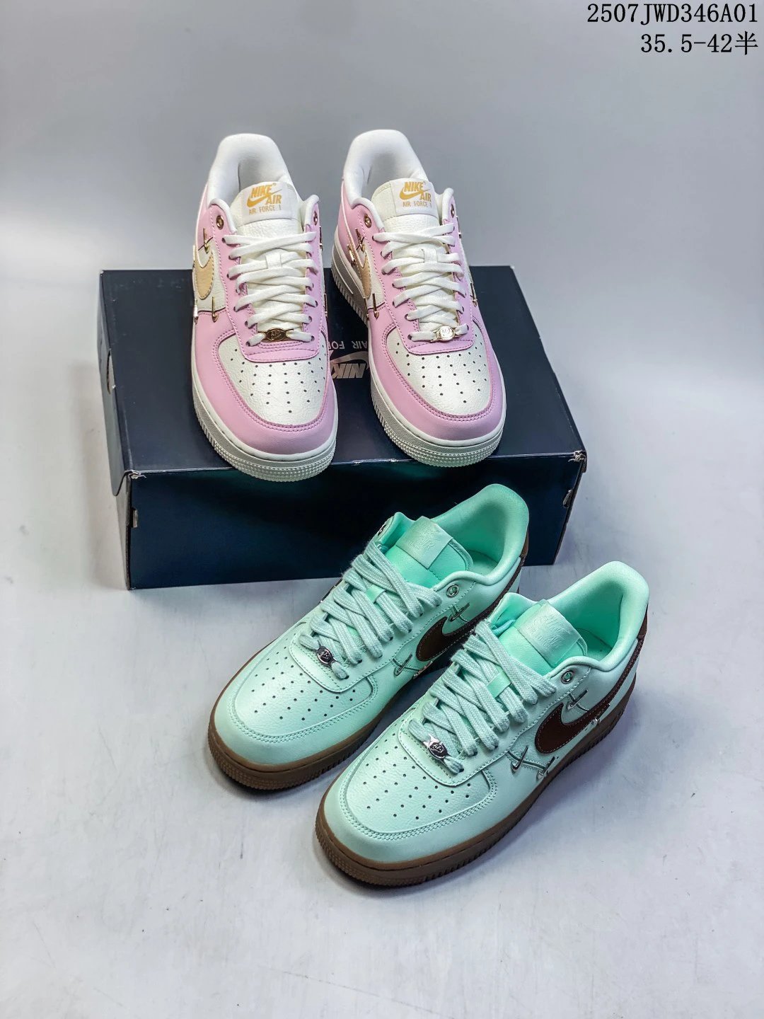 Nike Air Force 1 Women Low Sneakers Pink Mint Brown