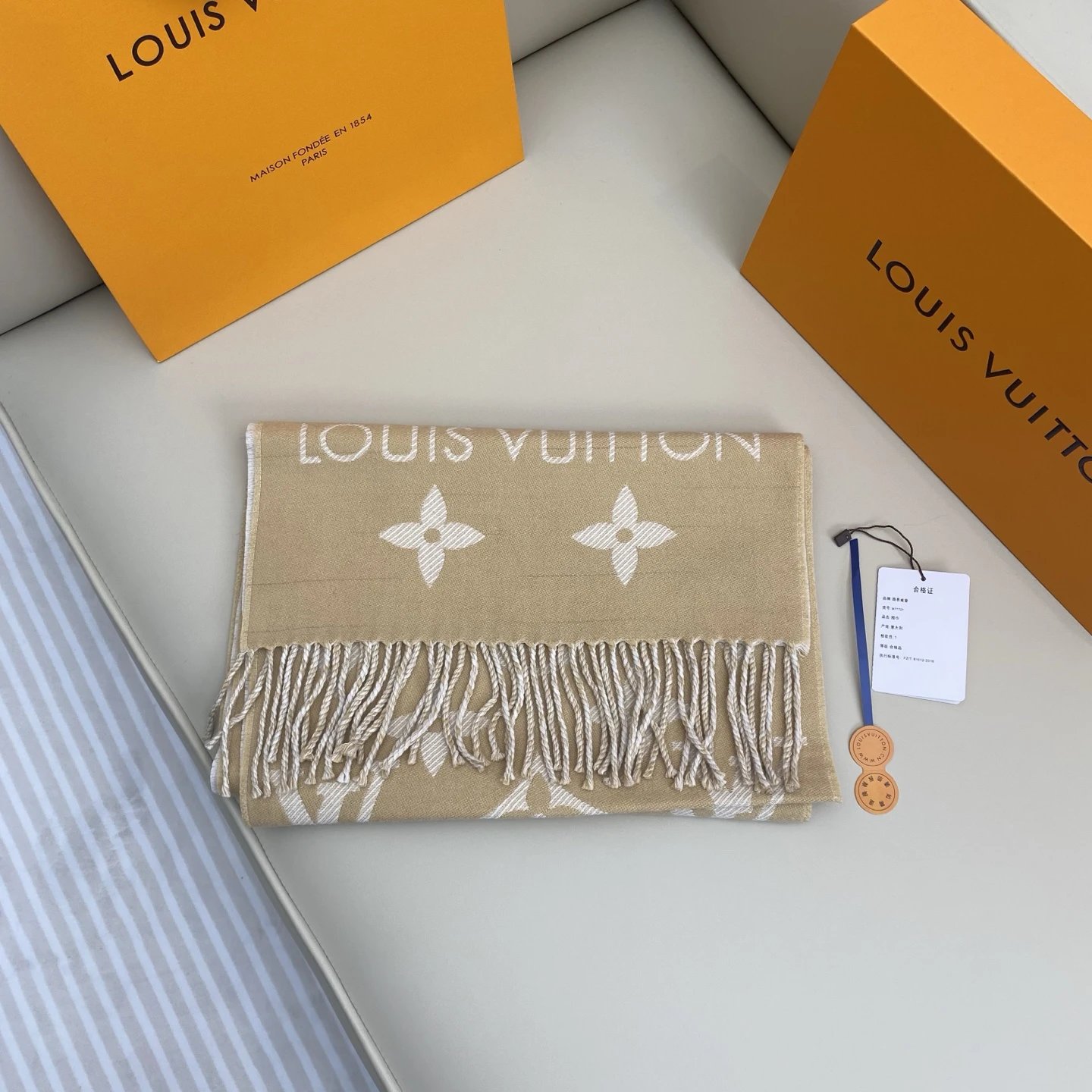 Louis Vuitton Beige Monogram Tassel Winter Scarf