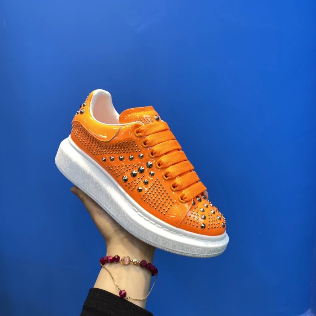 Alexander McQueen Orange Studded Sneakers White Sole