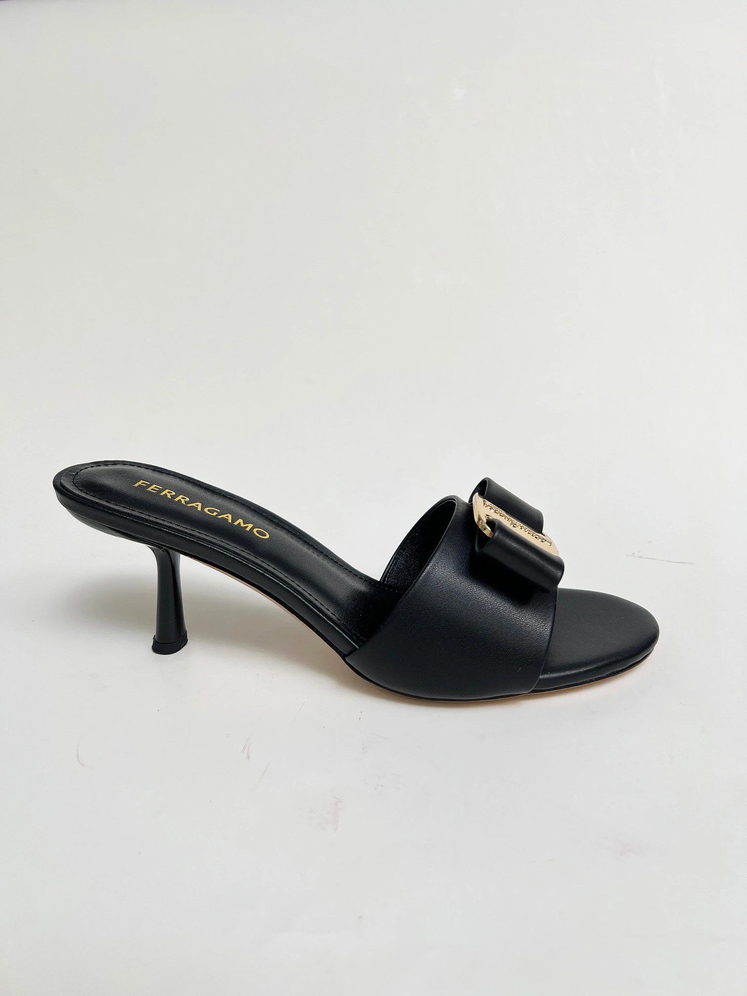 Ferragamo Black Leather Heeled Sandals for Women