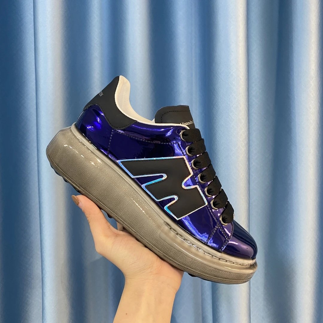 Alexander McQueen Metallic Blue Platform Sneakers Shoes