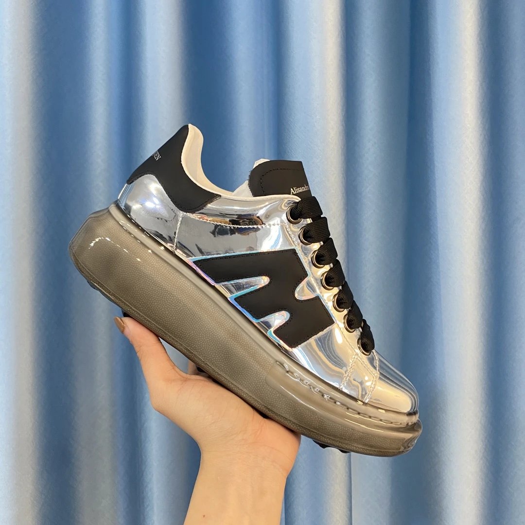 Alexander McQueen Metallic Silver Thick Sole Sneakers