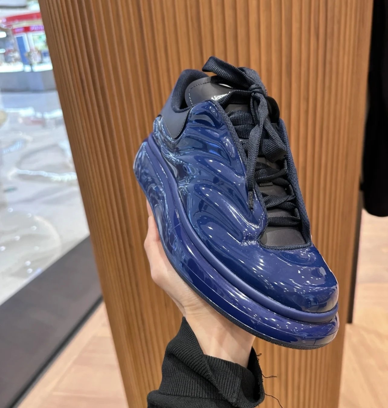 Alexander McQueen Navy Blue Glossy Wave Sneakers Men