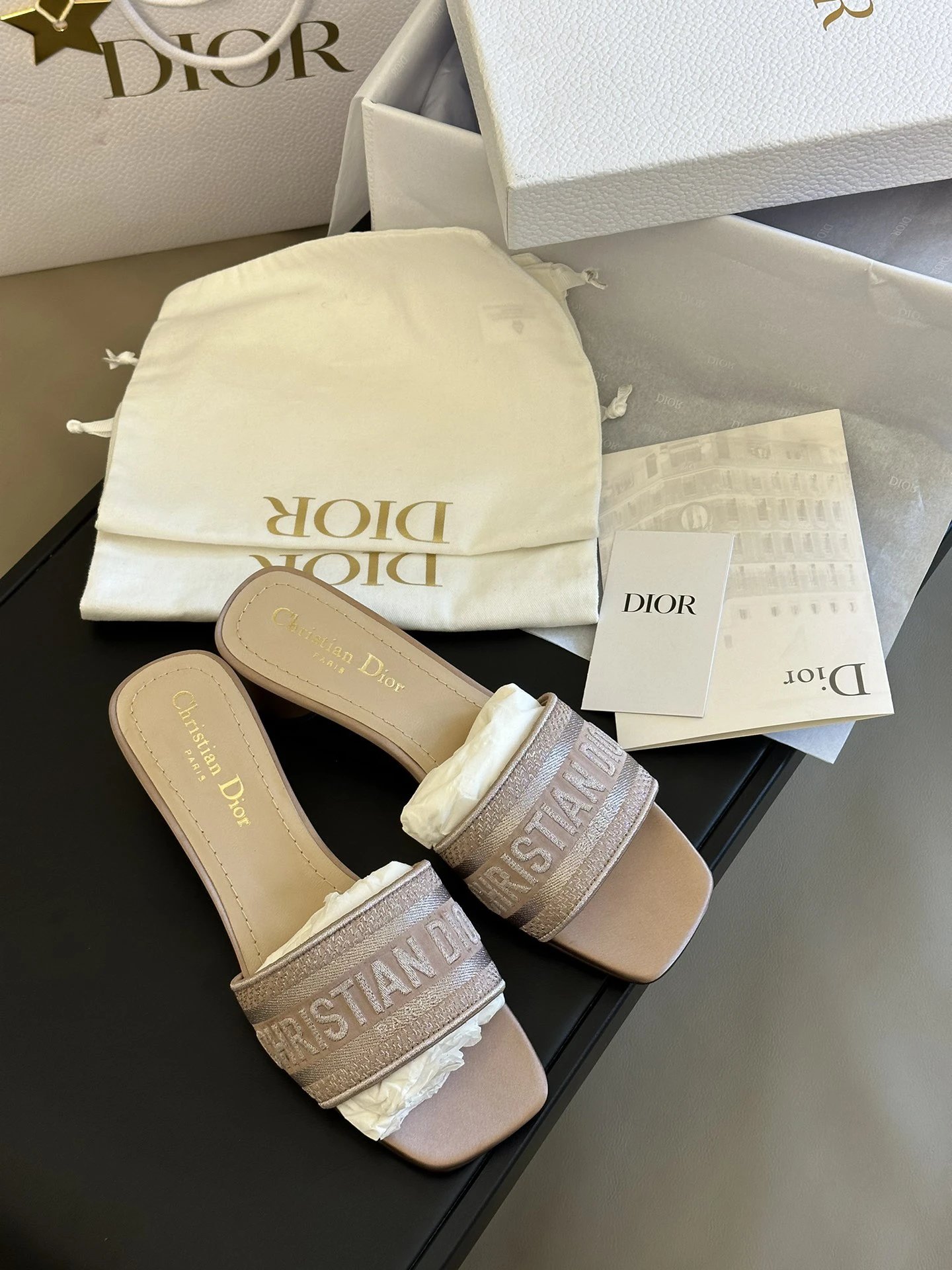 Dior Women Slides Beige Sandals Luxury Summer Shoes