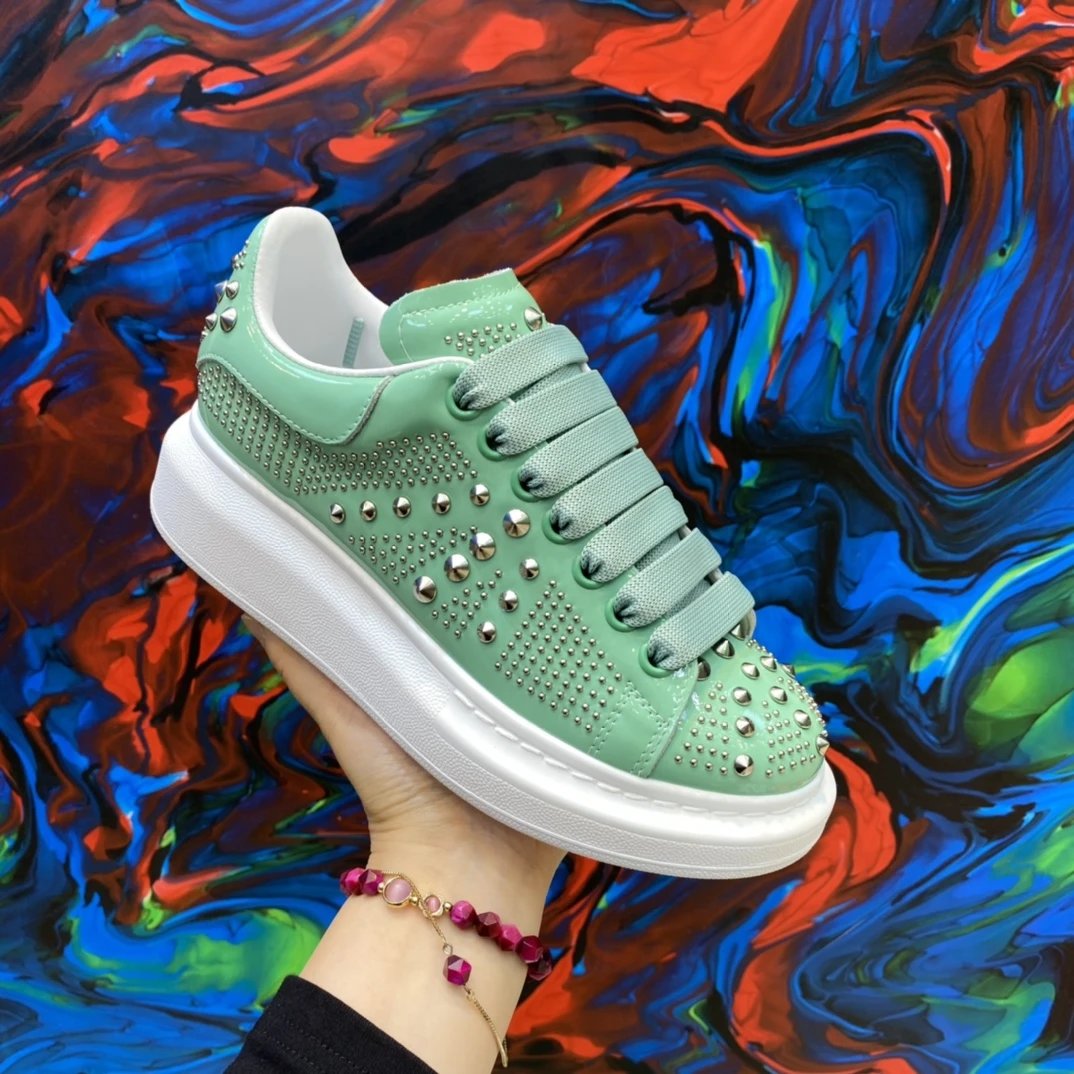 Alexander McQueen Green Studded Leather Sneakers