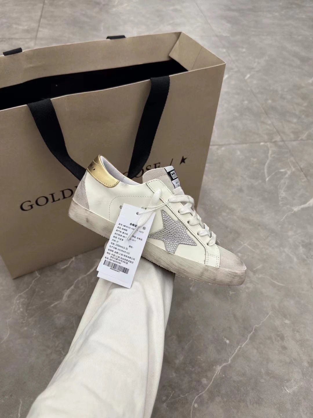 Golden Goose Women White Star Sneakers Gold Heel
